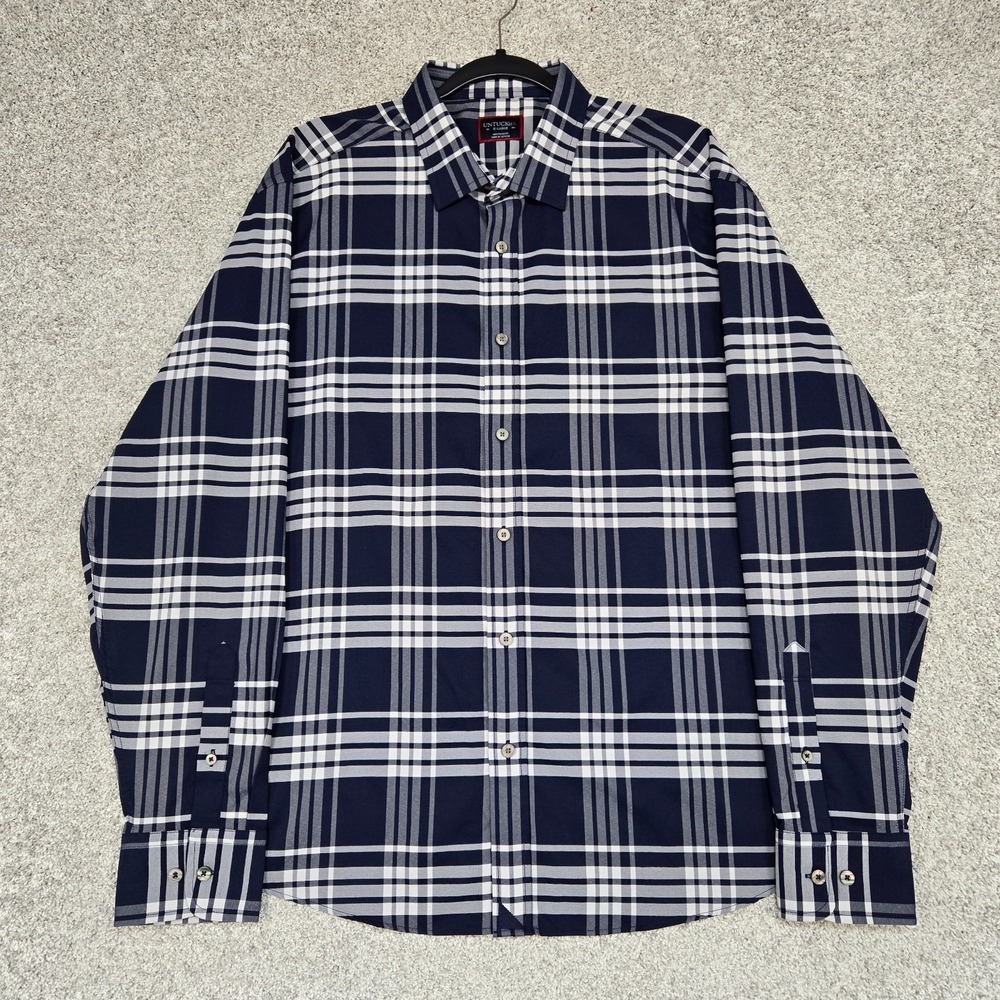 UNTUCKit shirt mens XL Delucca Long Sleeve Button Up Blue Plaid lightweight
